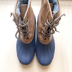 Rain boots BlueSuede woman’s duck boots blue and tan - with laces
